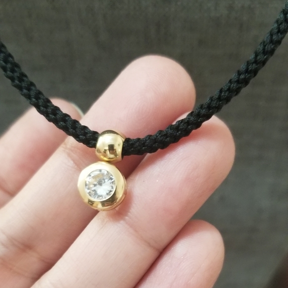 14KT CZ black cord necklace - Picture 5 of 7